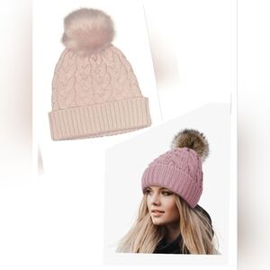 Asos Pink Cable Knit Beanie with Pom Pom